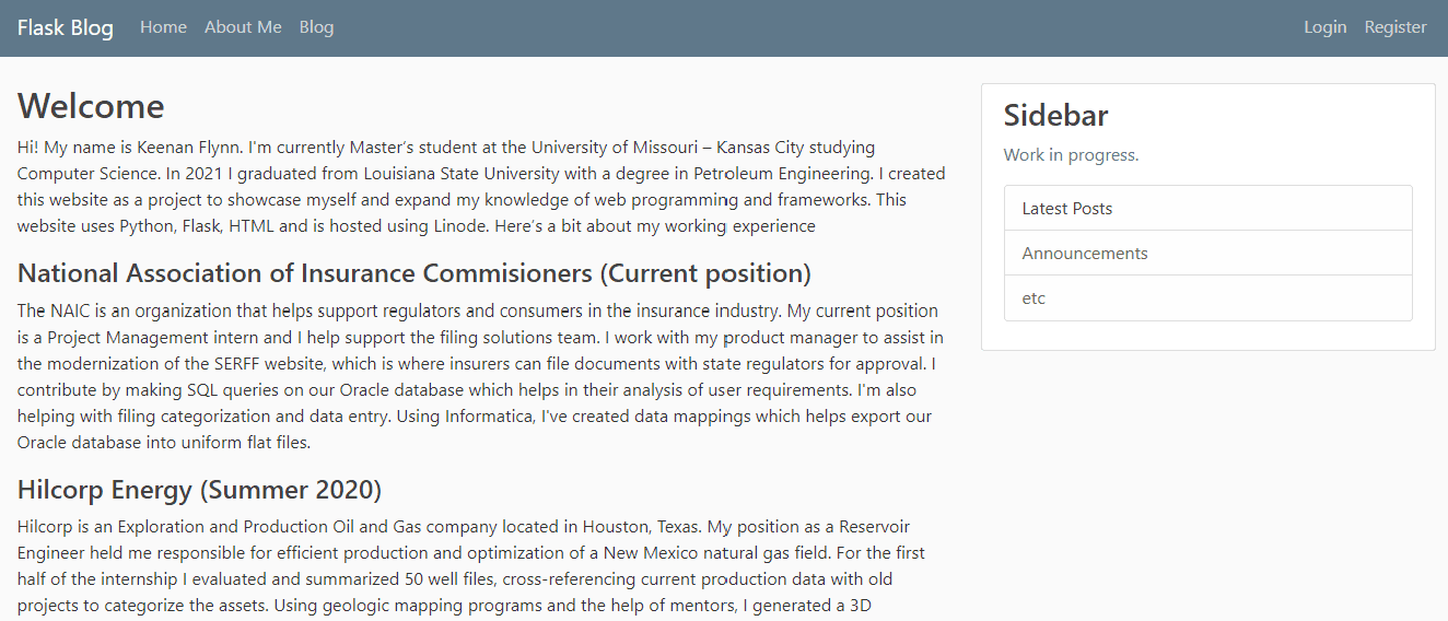 A screenshot of my Flask Blog